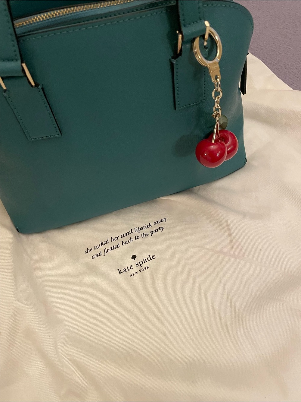 kate spade Teal Dome Satchel with Cherry Charm - Picture 8 of 12